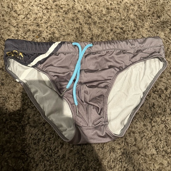 Box Underwear Other - Men's Gray Swim Trunks with Blue Accents